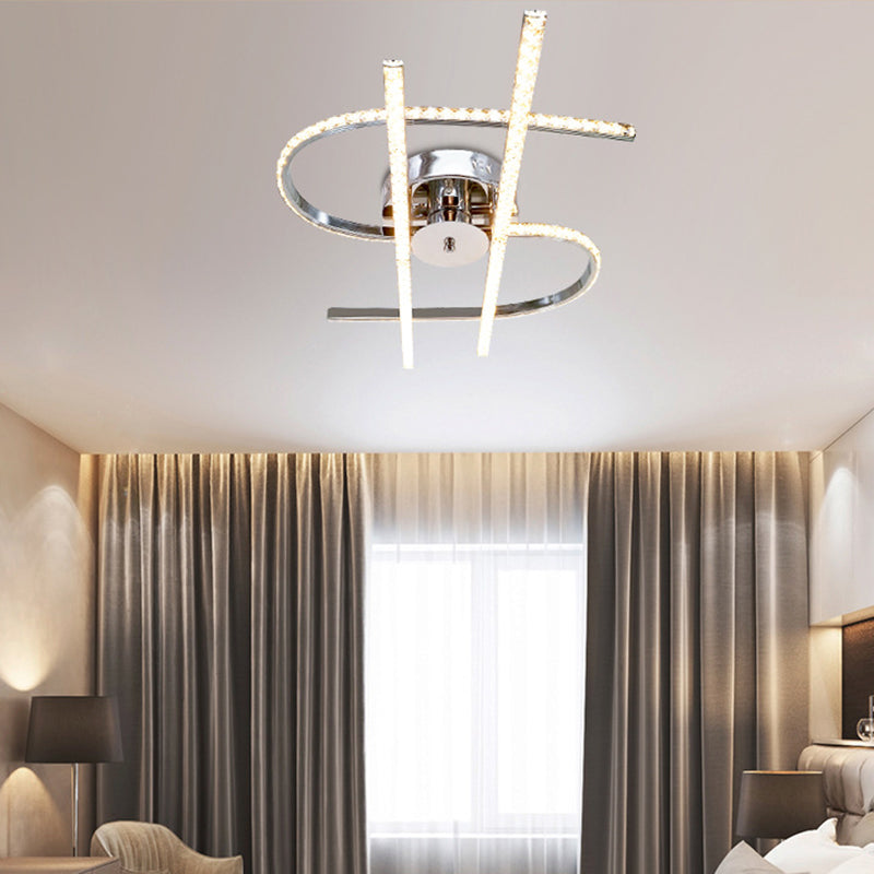 Dollar Shaped Bedroom Semi Flush Light Simple Crystal LED Chrome Semi Flush Mount in Warm/White Light Clearhalo 'Ceiling Lights' 'Close To Ceiling Lights' 'Close to ceiling' 'Semi-flushmount' Lighting' 266459