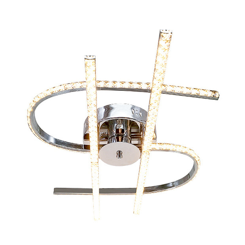 Dollar Shaped Bedroom Semi Flush Light Simple Crystal LED Chrome Semi Flush Mount in Warm/White Light Clearhalo 'Ceiling Lights' 'Close To Ceiling Lights' 'Close to ceiling' 'Semi-flushmount' Lighting' 266460