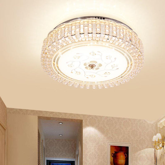 White Drum Ceiling Light Fixture Modern K9 Crystal LED Flush Mount Light, 12"/16"/19.5" Wide White Clearhalo 'Ceiling Lights' 'Close To Ceiling Lights' 'Close to ceiling' 'Flush mount' Lighting' 266470