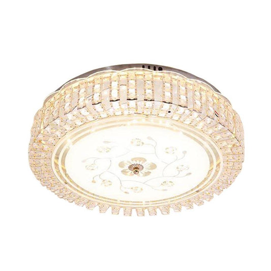 White Drum Ceiling Light Fixture Modern K9 Crystal LED Flush Mount Light, 12"/16"/19.5" Wide Clearhalo 'Ceiling Lights' 'Close To Ceiling Lights' 'Close to ceiling' 'Flush mount' Lighting' 266474