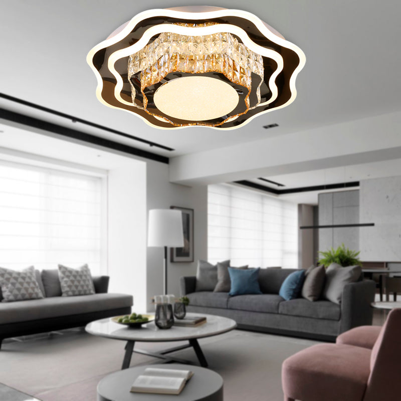 White Flower-Like Flush Mount Fixture Modern Style Crystal LED Living Room Flush Ceiling Light Clearhalo 'Ceiling Lights' 'Close To Ceiling Lights' 'Close to ceiling' 'Flush mount' Lighting' 266482