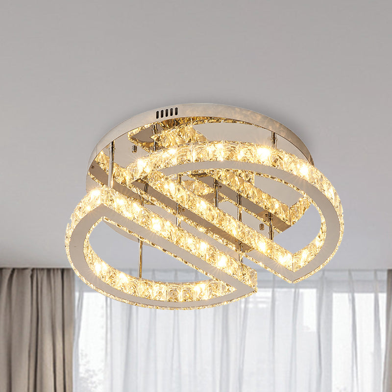 LED Half Circle Semi Flush Simple Style Silver Crystal Semi Flush Mount Lighting for Bedroom in Warm/White/3 Color Light Silver Clearhalo 'Ceiling Lights' 'Close To Ceiling Lights' 'Close to ceiling' 'Semi-flushmount' Lighting' 266492