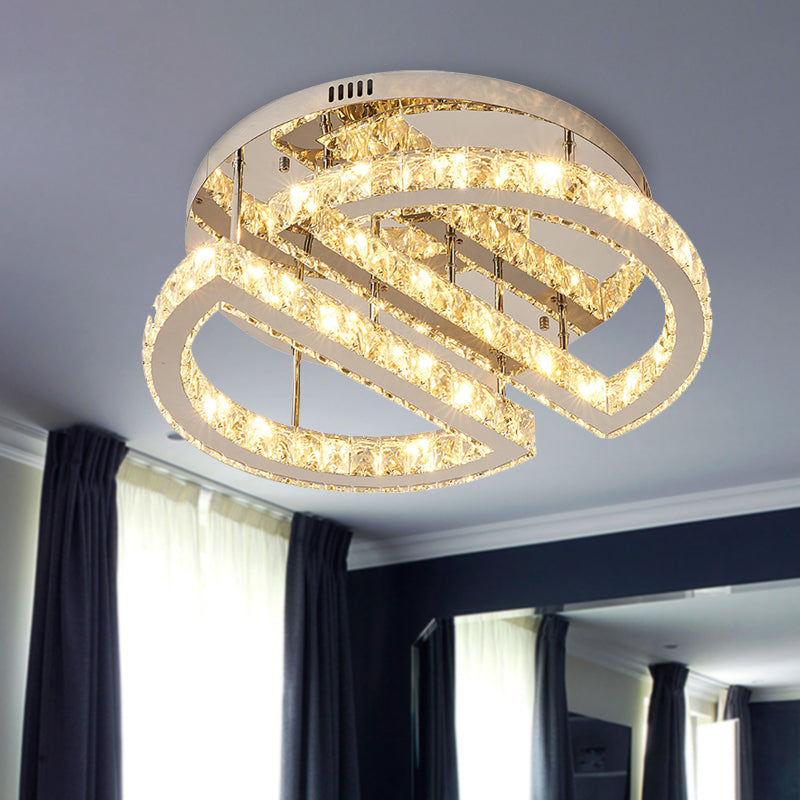 LED Half Circle Semi Flush Simple Style Silver Crystal Semi Flush Mount Lighting for Bedroom in Warm/White/3 Color Light Clearhalo 'Ceiling Lights' 'Close To Ceiling Lights' 'Close to ceiling' 'Semi-flushmount' Lighting' 266493