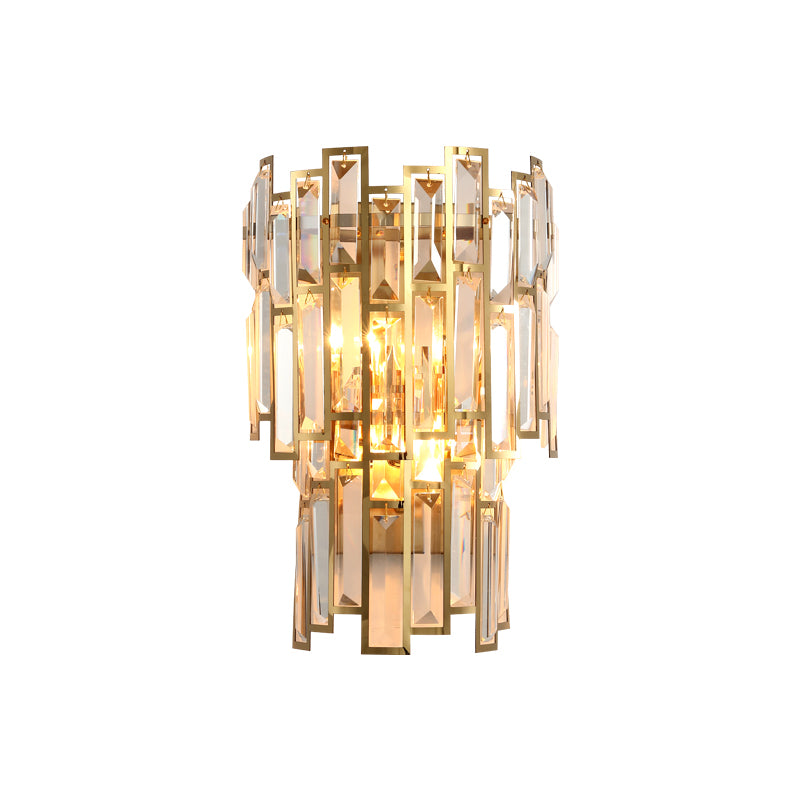 Modern Tier Flush Mount Wall Light 2 Bulbs Crystal Block Sconce Lighting with Golden Metal Frame Clearhalo 'Modern wall lights' 'Modern' 'Wall Lamps & Sconces' 'Wall Lights' Lighting' 266502