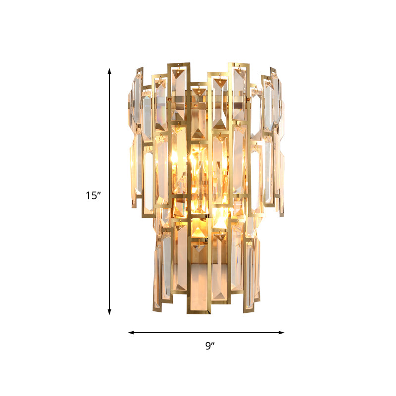 Modern Tier Flush Mount Wall Light 2 Bulbs Crystal Block Sconce Lighting with Golden Metal Frame Clearhalo 'Modern wall lights' 'Modern' 'Wall Lamps & Sconces' 'Wall Lights' Lighting' 266503