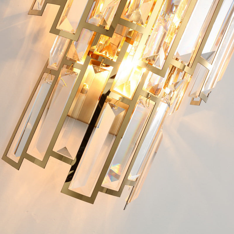 Modern Tier Flush Mount Wall Light 2 Bulbs Crystal Block Sconce Lighting with Golden Metal Frame Clearhalo 'Modern wall lights' 'Modern' 'Wall Lamps & Sconces' 'Wall Lights' Lighting' 266504