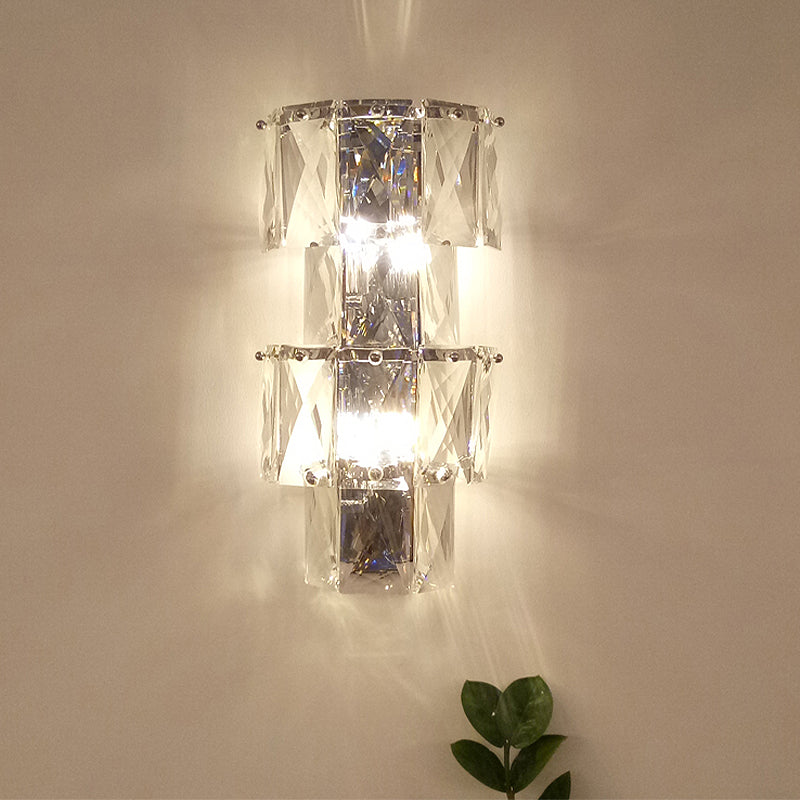 Tier Ice Cube Wall Lamp Kit Contemporary Clear Crystal 4 Bulbs Sconce Light Fixture Clear Clearhalo 'Modern wall lights' 'Modern' 'Wall Lamps & Sconces' 'Wall Lights' Lighting' 266526