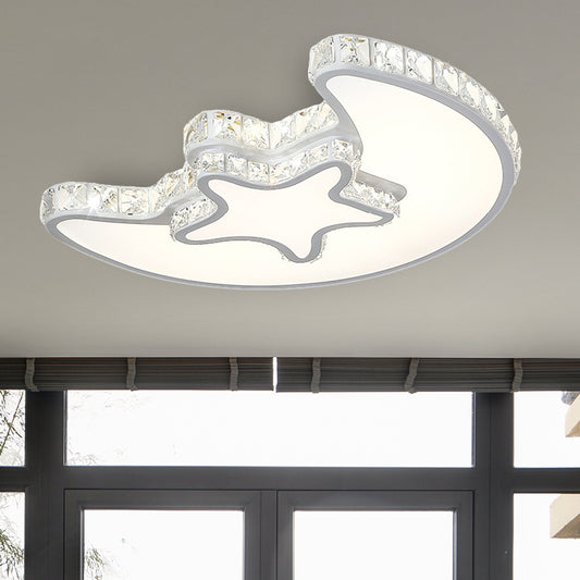 LED Bedroom Ceiling Light Fixture Modern White Flush Mount with Star Moon Crystal Shade White Clearhalo 'Ceiling Lights' 'Close To Ceiling Lights' 'Close to ceiling' 'Flush mount' Lighting' 266537