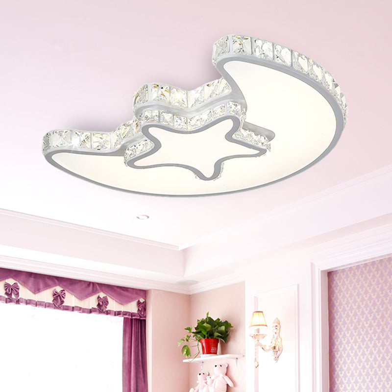 LED Bedroom Ceiling Light Fixture Modern White Flush Mount with Star Moon Crystal Shade Clearhalo 'Ceiling Lights' 'Close To Ceiling Lights' 'Close to ceiling' 'Flush mount' Lighting' 266538