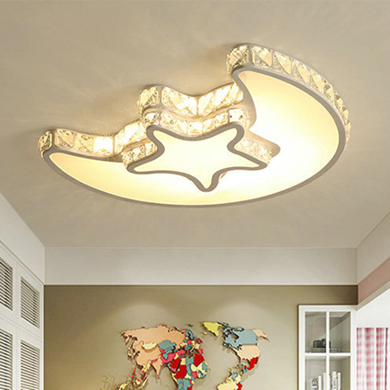 LED Bedroom Ceiling Light Fixture Modern White Flush Mount with Star Moon Crystal Shade Clearhalo 'Ceiling Lights' 'Close To Ceiling Lights' 'Close to ceiling' 'Flush mount' Lighting' 266540