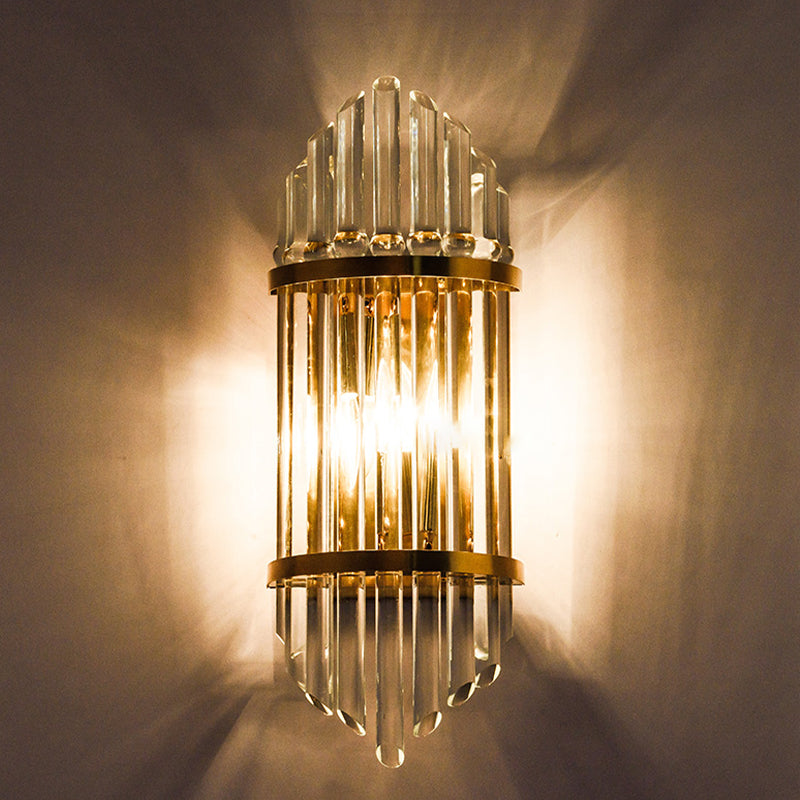 Fluted Clear Crystal Sconce Light Minimalist 2 Lights Gold Finish Banded Indoor Wall Lighting Gold Clearhalo 'Wall Lamps & Sconces' 'Wall Lights' Lighting' 266544