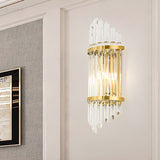 Fluted Clear Crystal Sconce Light Minimalist 2 Lights Gold Finish Banded Indoor Wall Lighting Clearhalo 'Wall Lamps & Sconces' 'Wall Lights' Lighting' 266545