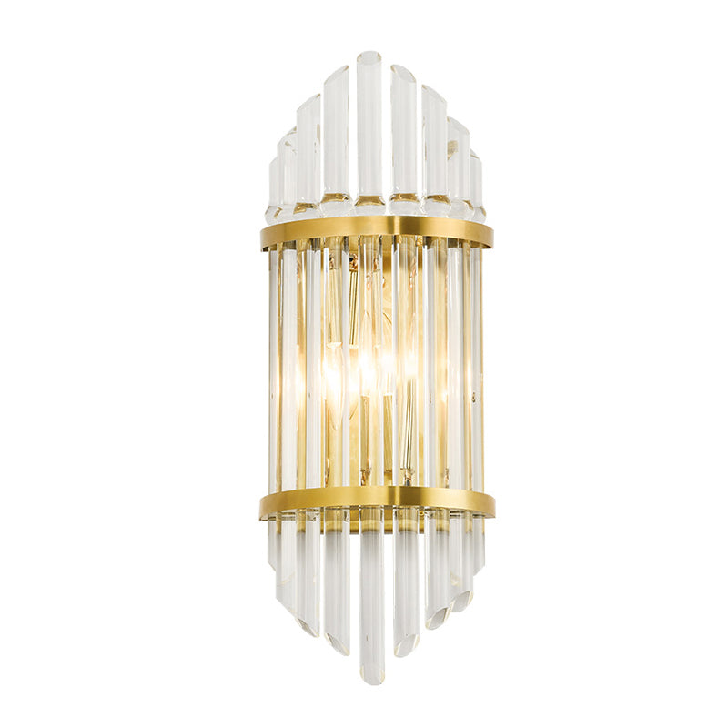 Fluted Clear Crystal Sconce Light Minimalist 2 Lights Gold Finish Banded Indoor Wall Lighting Clearhalo 'Wall Lamps & Sconces' 'Wall Lights' Lighting' 266547