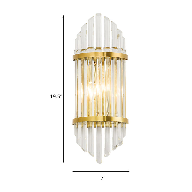 Fluted Clear Crystal Sconce Light Minimalist 2 Lights Gold Finish Banded Indoor Wall Lighting Clearhalo 'Wall Lamps & Sconces' 'Wall Lights' Lighting' 266548