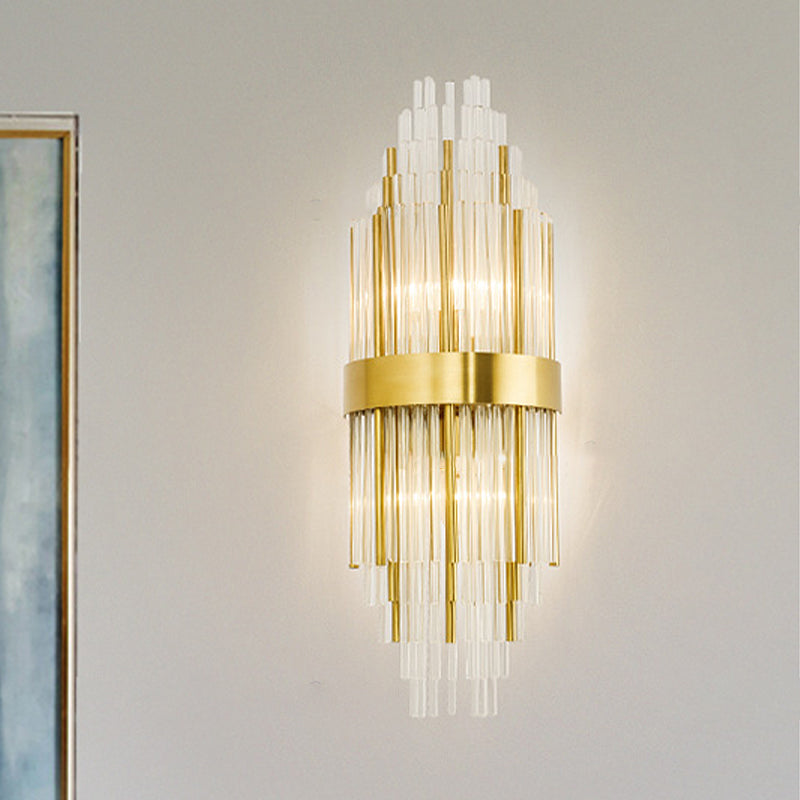 Modern Layered Sconce Light 2 Lights Crystal Wall Mounted Lamp in Gold for Living Room Gold Clearhalo 'Modern wall lights' 'Modern' 'Wall Lamps & Sconces' 'Wall Lights' Lighting' 266563