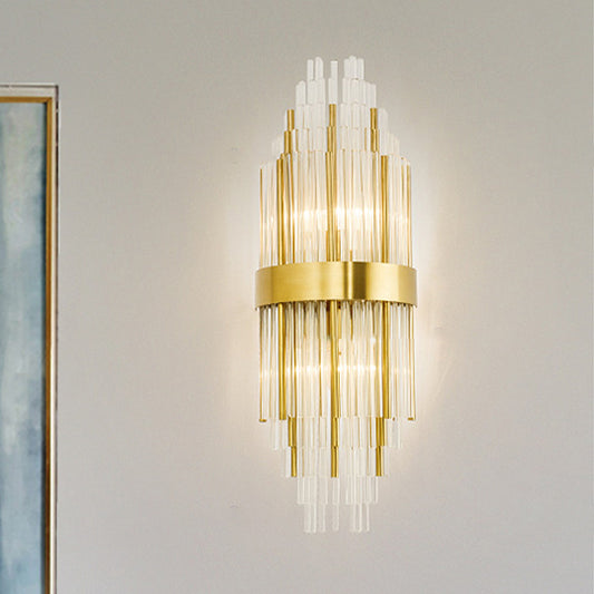 Modern Layered Sconce Light 2 Lights Crystal Wall Mounted Lamp in Gold for Living Room Gold Clearhalo 'Modern wall lights' 'Modern' 'Wall Lamps & Sconces' 'Wall Lights' Lighting' 266563