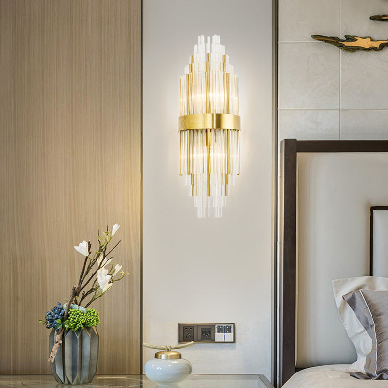 Modern Layered Sconce Light 2 Lights Crystal Wall Mounted Lamp in Gold for Living Room Clearhalo 'Modern wall lights' 'Modern' 'Wall Lamps & Sconces' 'Wall Lights' Lighting' 266564