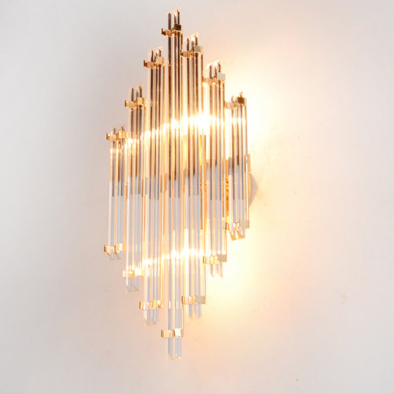 Gold Prismatic Wall Mounted Lamp Modern Crystal 2 Lights Living Room Sconce Light Gold Clearhalo 'Modern wall lights' 'Modern' 'Wall Lamps & Sconces' 'Wall Lights' Lighting' 266569