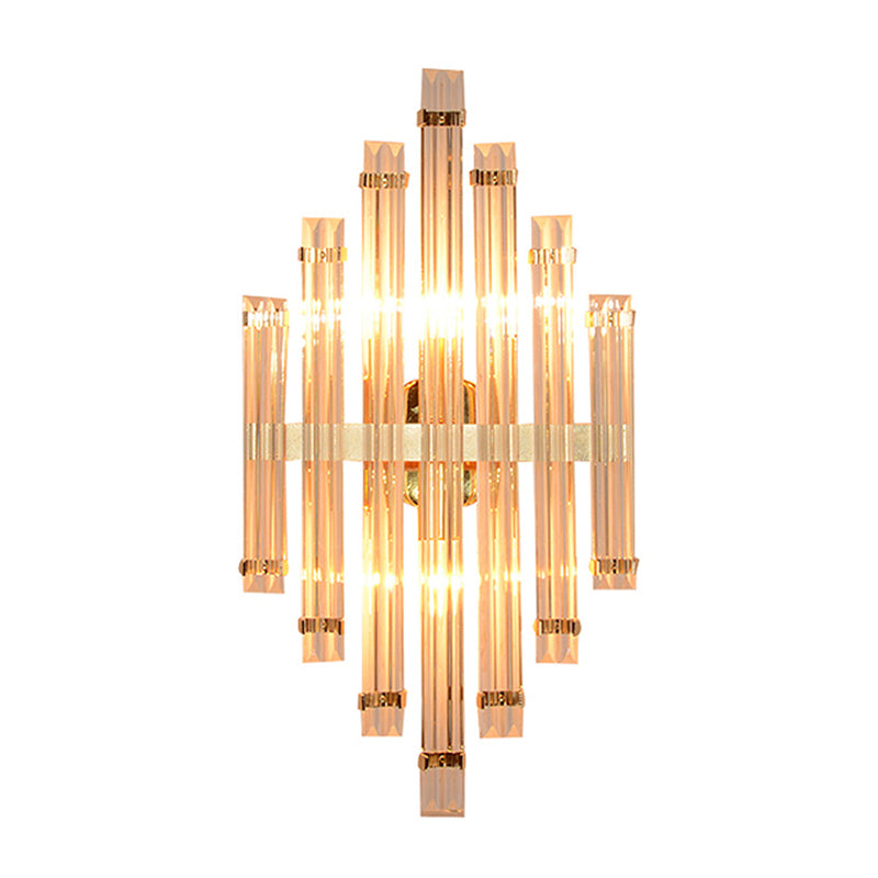 Gold Prismatic Wall Mounted Lamp Modern Crystal 2 Lights Living Room Sconce Light Clearhalo 'Modern wall lights' 'Modern' 'Wall Lamps & Sconces' 'Wall Lights' Lighting' 266572