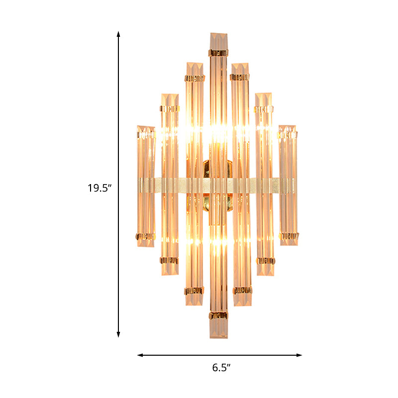 Gold Prismatic Wall Mounted Lamp Modern Crystal 2 Lights Living Room Sconce Light Clearhalo 'Modern wall lights' 'Modern' 'Wall Lamps & Sconces' 'Wall Lights' Lighting' 266573