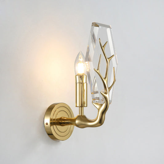 Crystal Panel Sconce Light Fixture Modern 1 Light Living Room Wall Mounted Lamp in Clear with Antler Deco Clear Clearhalo 'Modern wall lights' 'Modern' 'Wall Lamps & Sconces' 'Wall Lights' Lighting' 266584