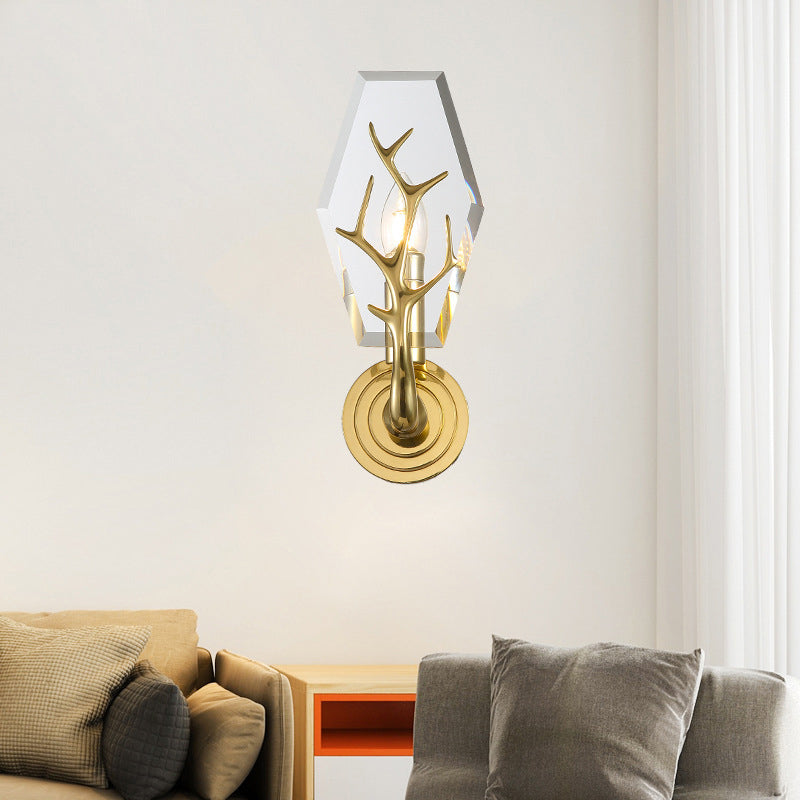 Crystal Panel Sconce Light Fixture Modern 1 Light Living Room Wall Mounted Lamp in Clear with Antler Deco Clearhalo 'Modern wall lights' 'Modern' 'Wall Lamps & Sconces' 'Wall Lights' Lighting' 266585