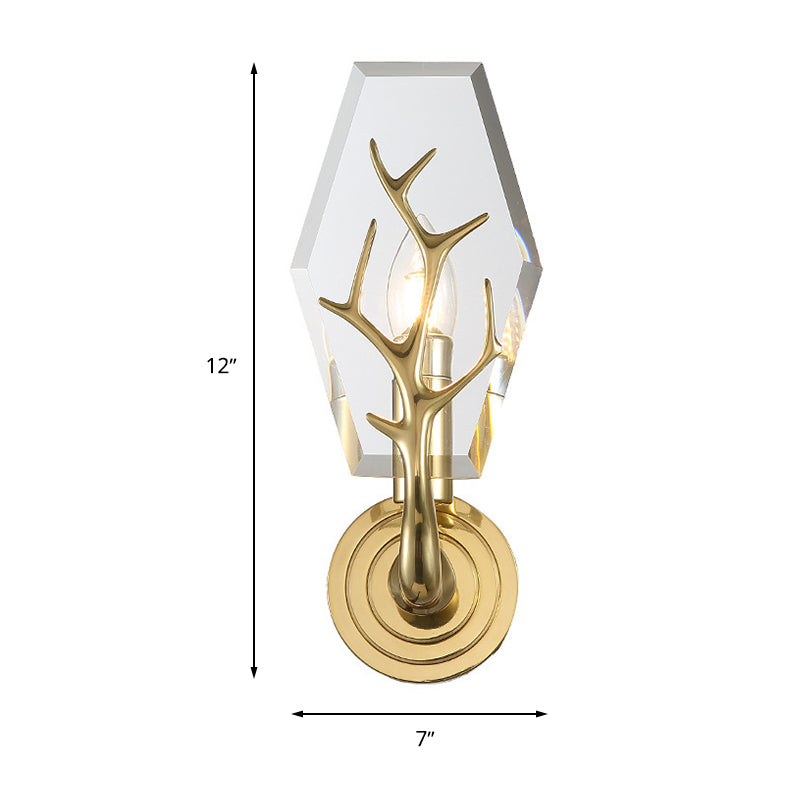 Crystal Panel Sconce Light Fixture Modern 1 Light Living Room Wall Mounted Lamp in Clear with Antler Deco Clearhalo 'Modern wall lights' 'Modern' 'Wall Lamps & Sconces' 'Wall Lights' Lighting' 266588