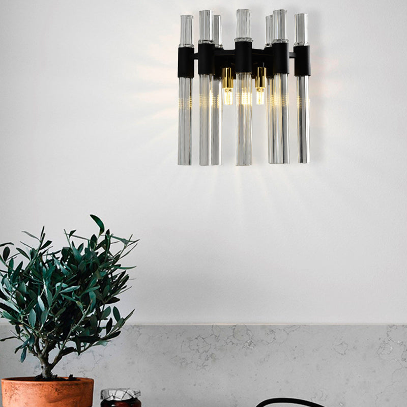 Crystal Tube Sconce Light Modern 2 Lights Living Room Wall Mounted Lamp in Black Clearhalo 'Modern wall lights' 'Modern' 'Wall Lamps & Sconces' 'Wall Lights' Lighting' 266591