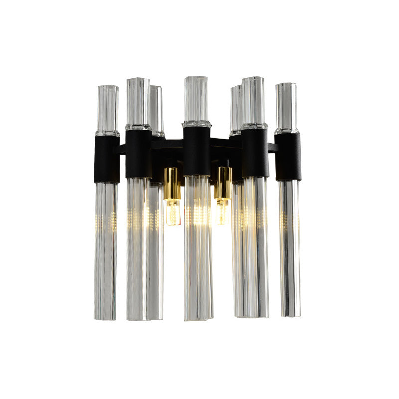 Crystal Tube Sconce Light Modern 2 Lights Living Room Wall Mounted Lamp in Black Clearhalo 'Modern wall lights' 'Modern' 'Wall Lamps & Sconces' 'Wall Lights' Lighting' 266593