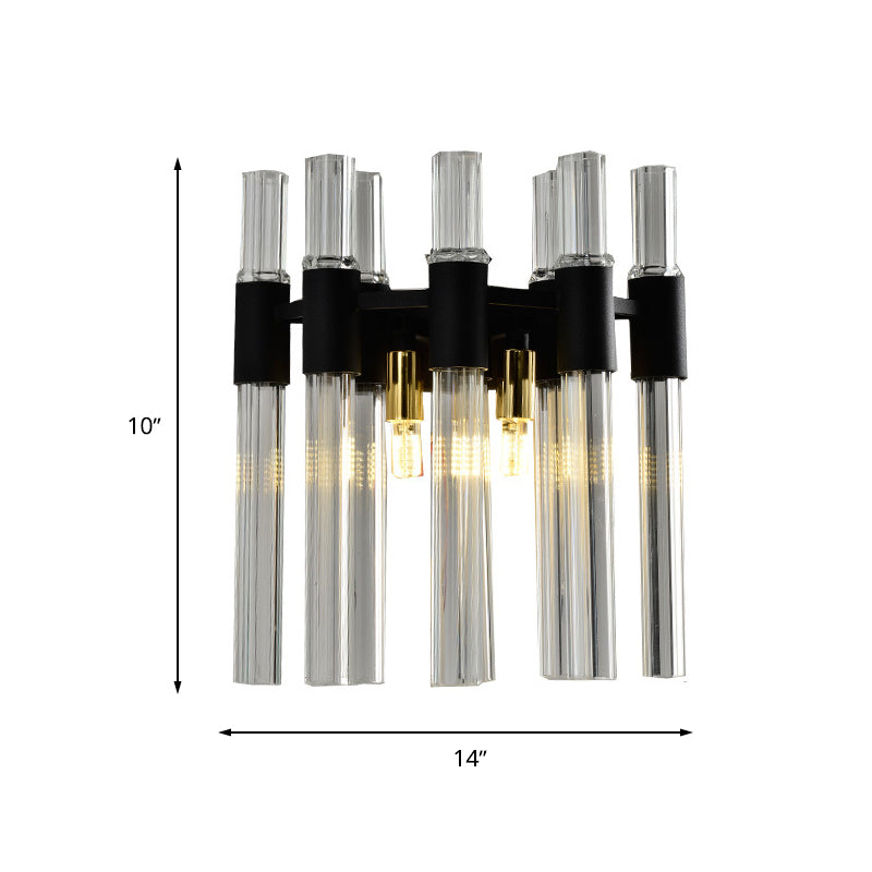 Crystal Tube Sconce Light Modern 2 Lights Living Room Wall Mounted Lamp in Black Clearhalo 'Modern wall lights' 'Modern' 'Wall Lamps & Sconces' 'Wall Lights' Lighting' 266594