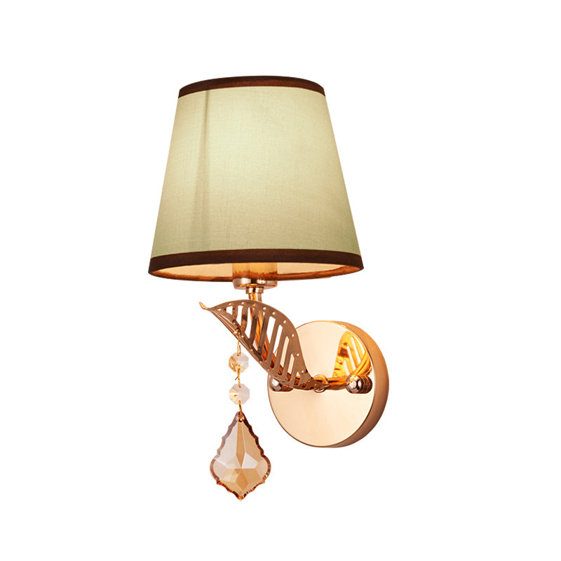 Fabric White/Red/Blue Sconce Light Tapered Bell 1-Light Traditional Wall Lamp for Bedroom with Crystal Drop Clearhalo 'Wall Lamps & Sconces' 'Wall Lights' Lighting' 266610