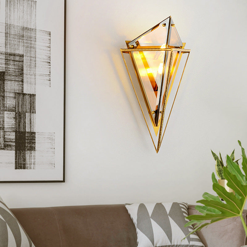 Minimalist Diamond Wall Light Fixture 2-Bulb Crystal Sconce in Amber/Smoke Gray for Living Room Clearhalo 'Modern wall lights' 'Modern' 'Wall Lamps & Sconces' 'Wall Lights' Lighting' 266648