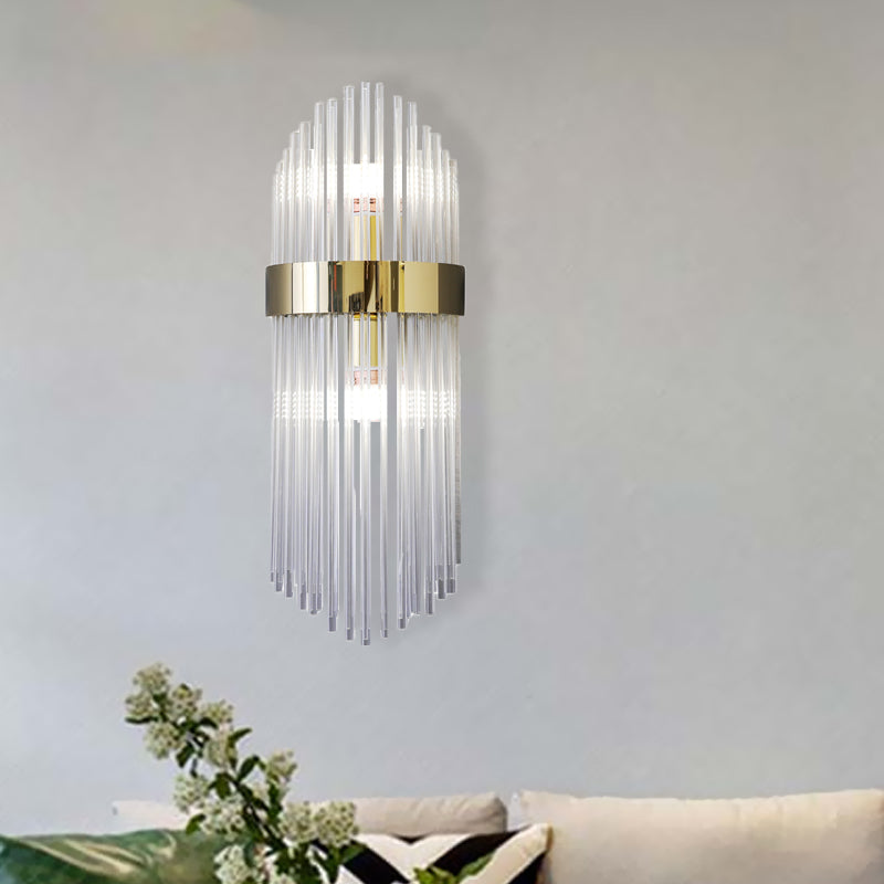 2 Lights Layered Wall Lamp Modern Gold Crystal Sconce Light Fixture for Living Room Gold Clearhalo 'Modern wall lights' 'Modern' 'Wall Lamps & Sconces' 'Wall Lights' Lighting' 266666