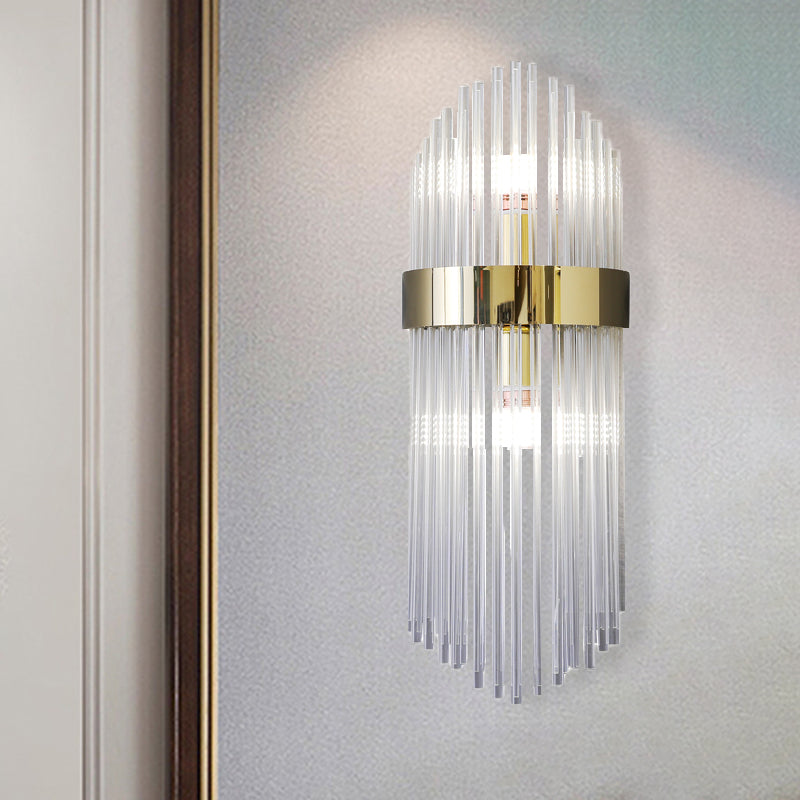 2 Lights Layered Wall Lamp Modern Gold Crystal Sconce Light Fixture for Living Room Clearhalo 'Modern wall lights' 'Modern' 'Wall Lamps & Sconces' 'Wall Lights' Lighting' 266667