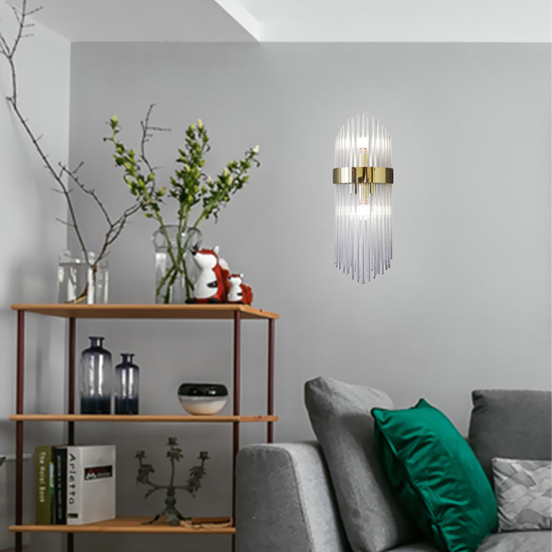 2 Lights Layered Wall Lamp Modern Gold Crystal Sconce Light Fixture for Living Room Clearhalo 'Modern wall lights' 'Modern' 'Wall Lamps & Sconces' 'Wall Lights' Lighting' 266668