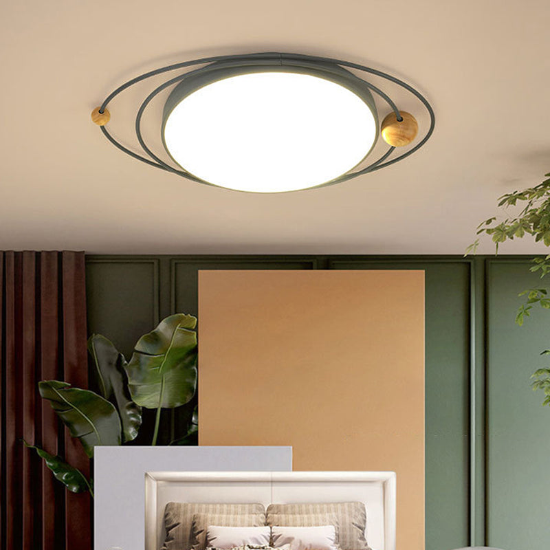 21"/26"/31" W Round Ceiling Lamp Nordic Acrylic LED Gray/Green/White Flush Light with Planet Design, Warm/White/Natural Light Green Remote Control Stepless Dimming Clearhalo 'Ceiling Lights' 'Close To Ceiling Lights' 'Close to ceiling' 'Flush mount' Lighting' 266700