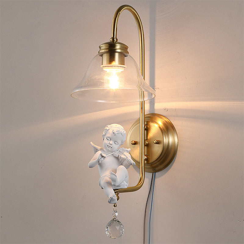 Bell Clear Glass Sconce Light Fixture Modern 1 Light Indoor Wall Mounted Lamp in Gold with Resin Angle Deco Clearhalo 'Modern wall lights' 'Modern' 'Wall Lamps & Sconces' 'Wall Lights' Lighting' 266725