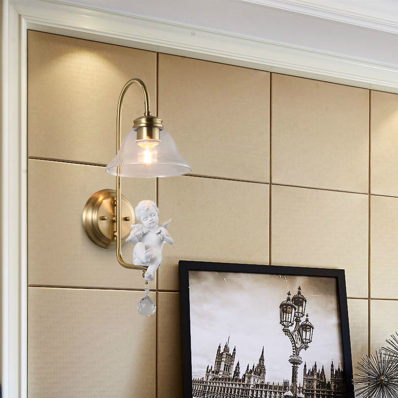 Bell Clear Glass Sconce Light Fixture Modern 1 Light Indoor Wall Mounted Lamp in Gold with Resin Angle Deco Clearhalo 'Modern wall lights' 'Modern' 'Wall Lamps & Sconces' 'Wall Lights' Lighting' 266726