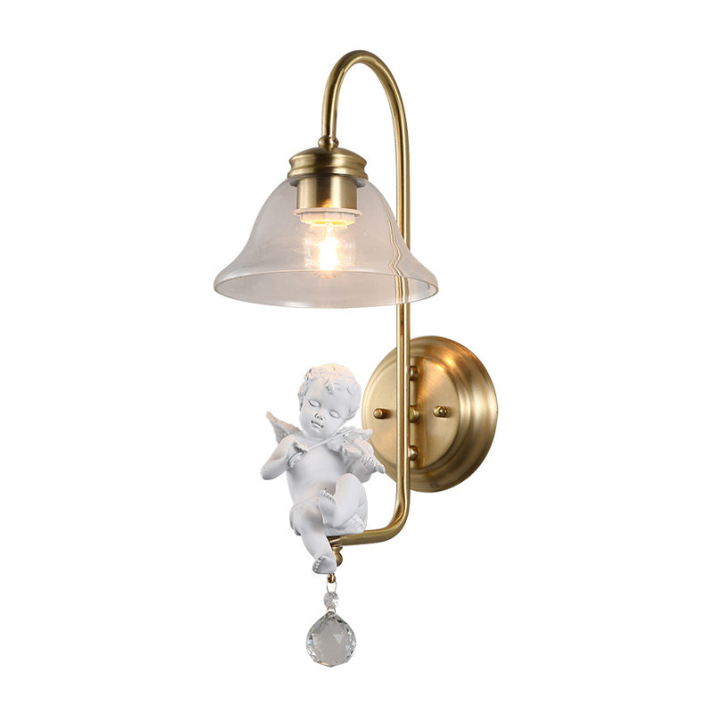 Bell Clear Glass Sconce Light Fixture Modern 1 Light Indoor Wall Mounted Lamp in Gold with Resin Angle Deco Clearhalo 'Modern wall lights' 'Modern' 'Wall Lamps & Sconces' 'Wall Lights' Lighting' 266727