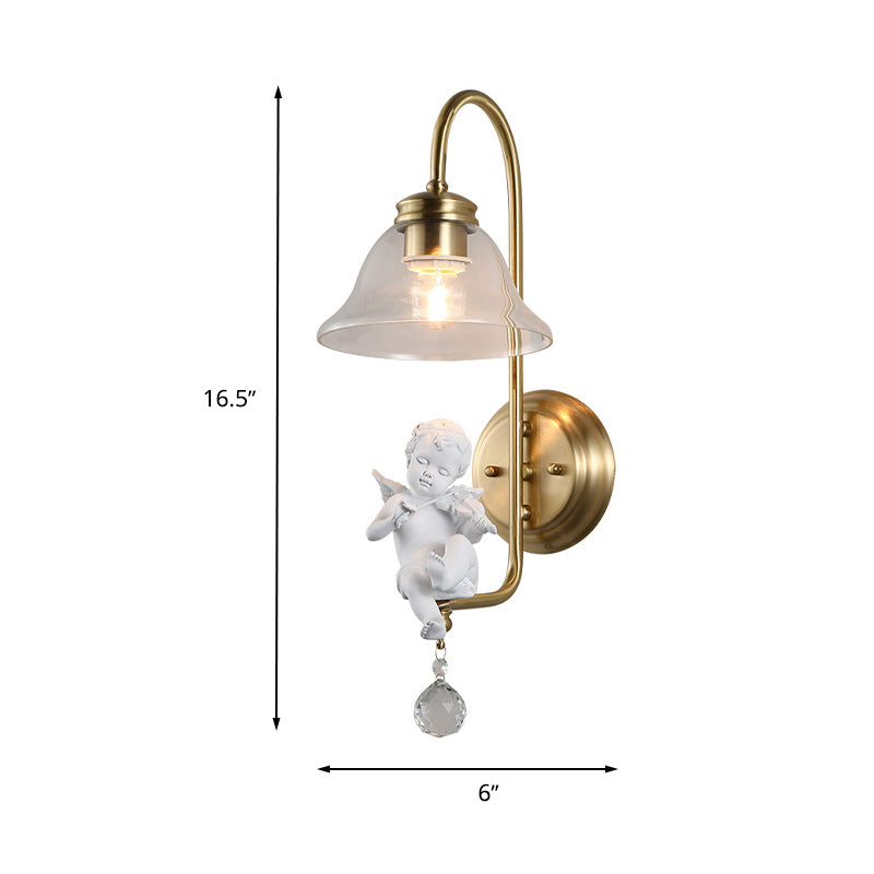 Bell Clear Glass Sconce Light Fixture Modern 1 Light Indoor Wall Mounted Lamp in Gold with Resin Angle Deco Clearhalo 'Modern wall lights' 'Modern' 'Wall Lamps & Sconces' 'Wall Lights' Lighting' 266728