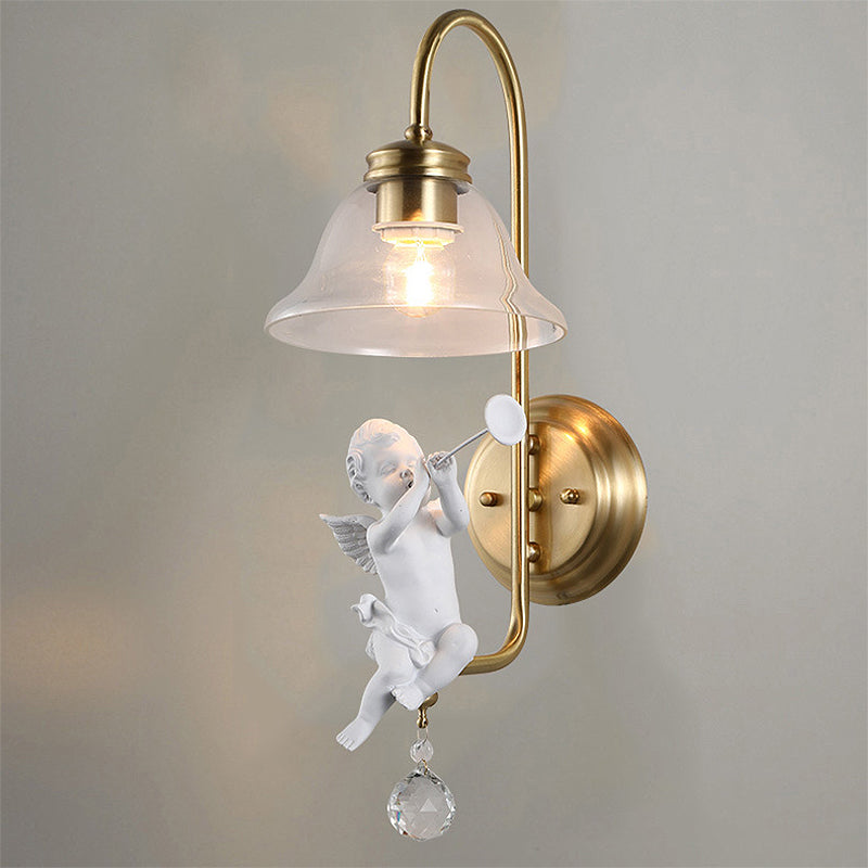 Bell Clear Glass Sconce Light Fixture Modern 1 Light Indoor Wall Mounted Lamp in Gold with Resin Angle Deco Gold B Clearhalo 'Modern wall lights' 'Modern' 'Wall Lamps & Sconces' 'Wall Lights' Lighting' 266730