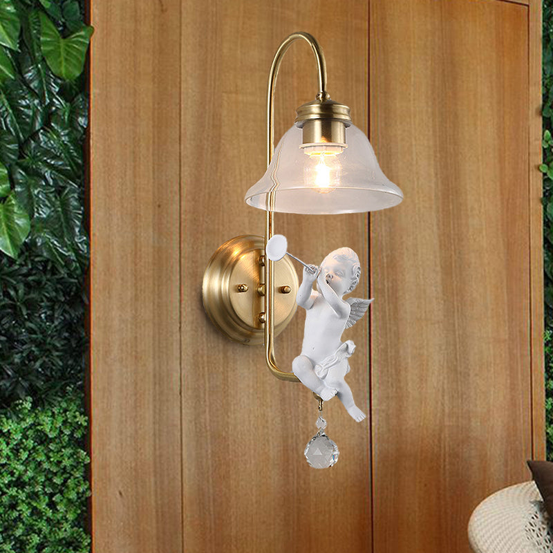 Bell Clear Glass Sconce Light Fixture Modern 1 Light Indoor Wall Mounted Lamp in Gold with Resin Angle Deco Clearhalo 'Modern wall lights' 'Modern' 'Wall Lamps & Sconces' 'Wall Lights' Lighting' 266731