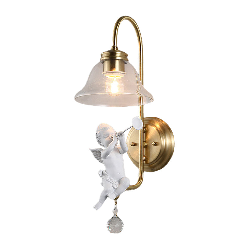 Bell Clear Glass Sconce Light Fixture Modern 1 Light Indoor Wall Mounted Lamp in Gold with Resin Angle Deco Clearhalo 'Modern wall lights' 'Modern' 'Wall Lamps & Sconces' 'Wall Lights' Lighting' 266733