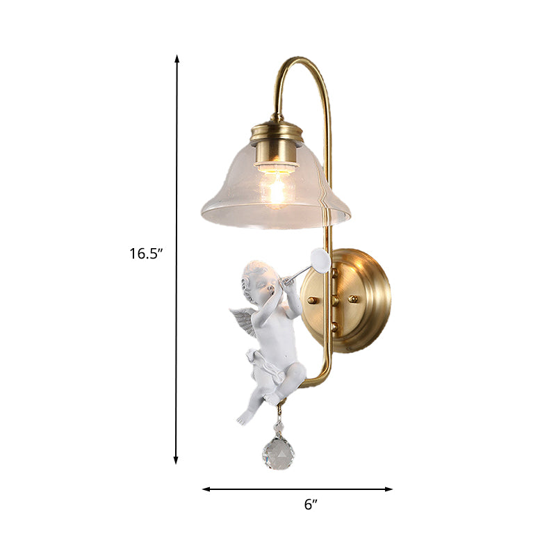 Bell Clear Glass Sconce Light Fixture Modern 1 Light Indoor Wall Mounted Lamp in Gold with Resin Angle Deco Clearhalo 'Modern wall lights' 'Modern' 'Wall Lamps & Sconces' 'Wall Lights' Lighting' 266734