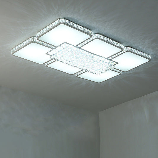 LED Crystal Flush Ceiling Light Contemporary White Square Living Room Flush Mount Lamp in White/Warm Light White White Clearhalo 'Ceiling Lights' 'Close To Ceiling Lights' 'Close to ceiling' 'Flush mount' Lighting' 266787