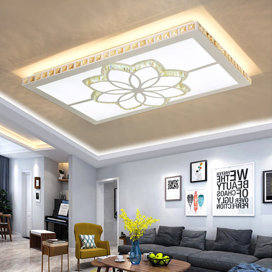 White LED Flush Light Contemporary Crystal Rectangle Ceiling Flush Mount for Living Room in Color Light with Flower Pattern in 3 Color Light White Clearhalo 'Ceiling Lights' 'Close To Ceiling Lights' 'Close to ceiling' 'Flush mount' Lighting' 266799