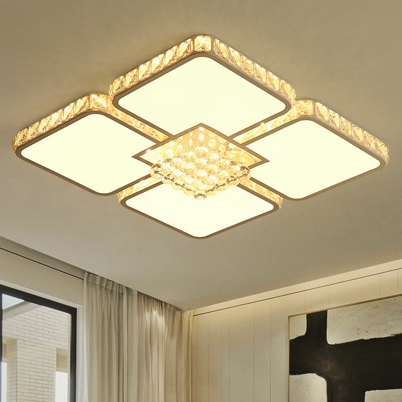 White Square Flush Mount Fixture Modern Crystal LED Bedroom Flush Ceiling Light Fixture in Warm/White Light White Clearhalo 'Ceiling Lights' 'Close To Ceiling Lights' 'Close to ceiling' 'Flush mount' Lighting' 266832