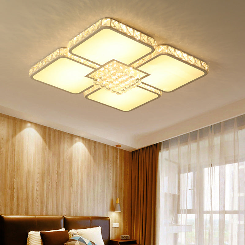 White Square Flush Mount Fixture Modern Crystal LED Bedroom Flush Ceiling Light Fixture in Warm/White Light Clearhalo 'Ceiling Lights' 'Close To Ceiling Lights' 'Close to ceiling' 'Flush mount' Lighting' 266833