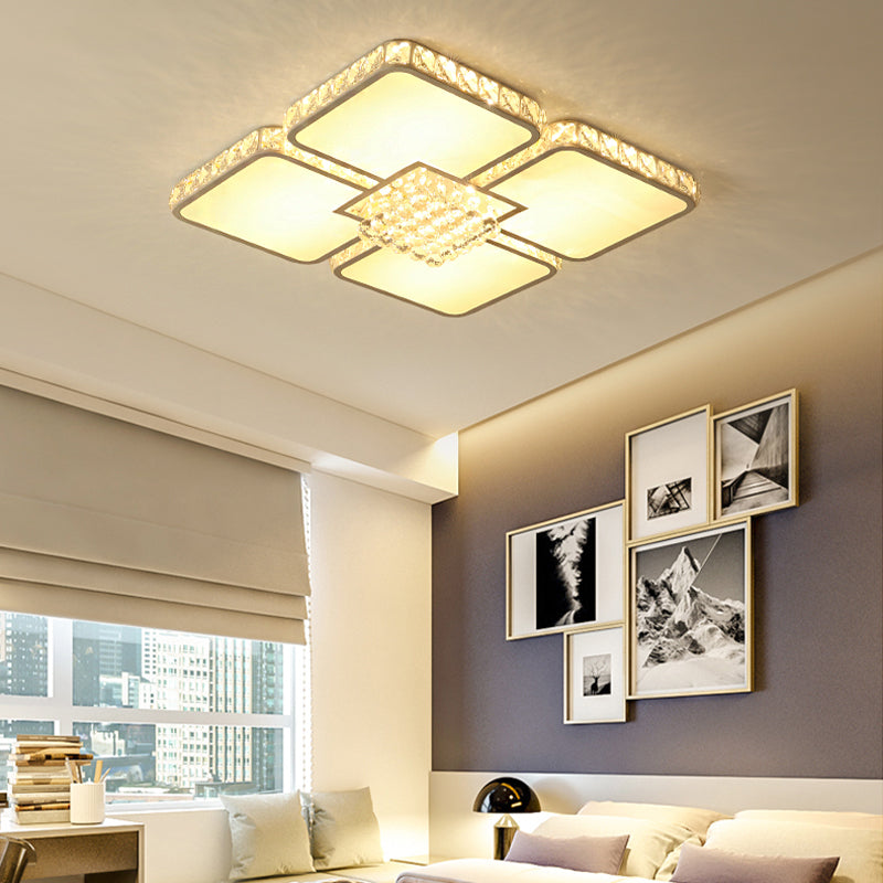 White Square Flush Mount Fixture Modern Crystal LED Bedroom Flush Ceiling Light Fixture in Warm/White Light Clearhalo 'Ceiling Lights' 'Close To Ceiling Lights' 'Close to ceiling' 'Flush mount' Lighting' 266834