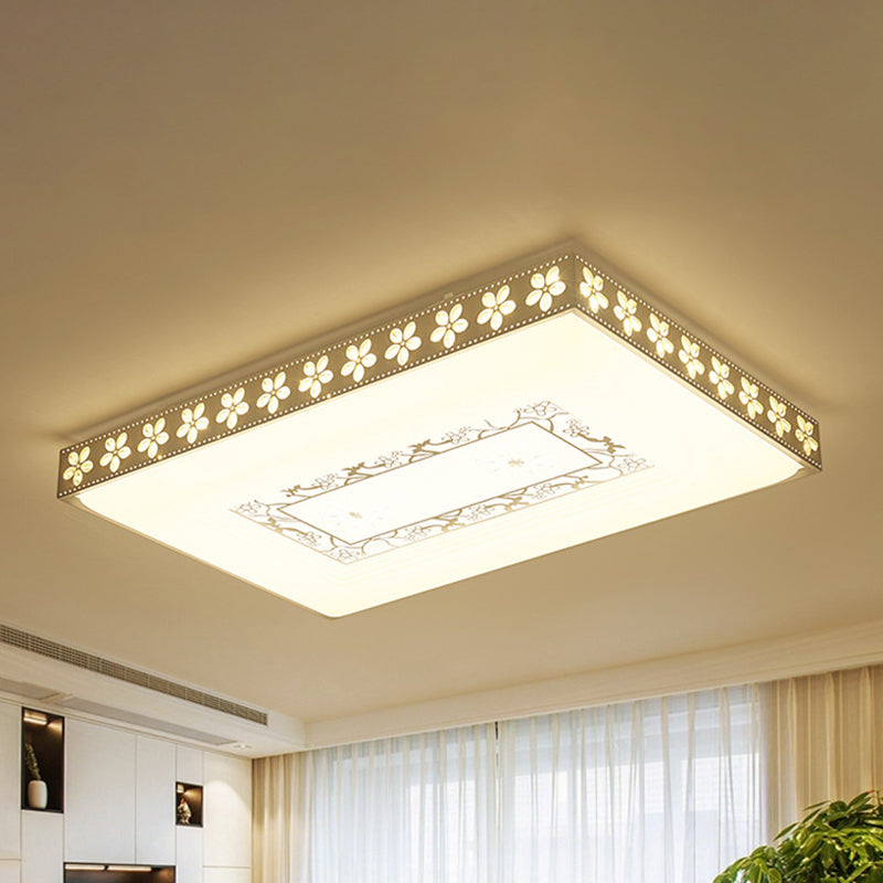 LED Crystal Flush Ceiling Light Simple White Rectangle Living Room Flush Mount Lamp in Warm/White/3 Color Light Clearhalo 'Ceiling Lights' 'Close To Ceiling Lights' 'Close to ceiling' 'Flush mount' Lighting' 266846